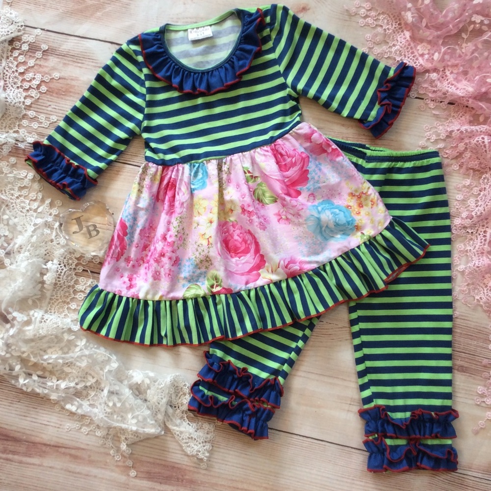 Boutique Girls 2pc Ruffles & Stripes Outfit